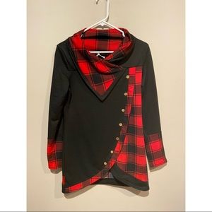 Dressfo Plaid Cowl Neck Tunic